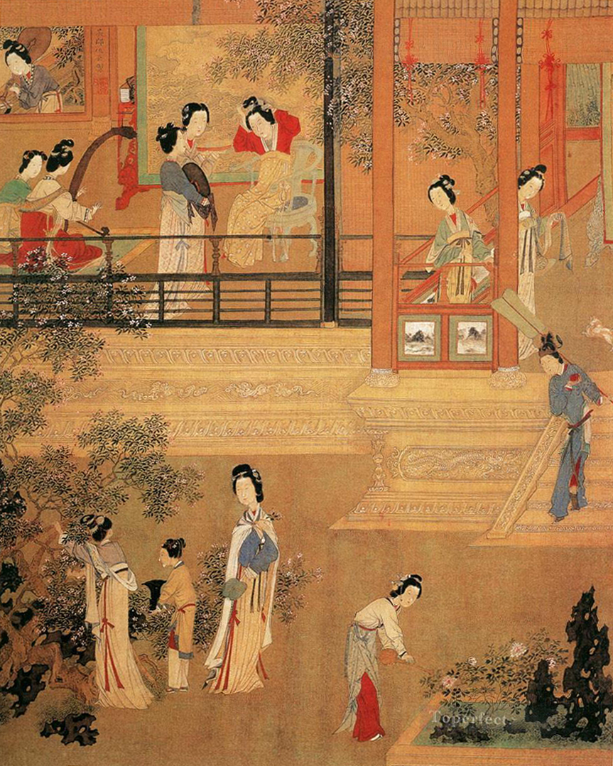 ladies in palace old China ink Oil Paintings